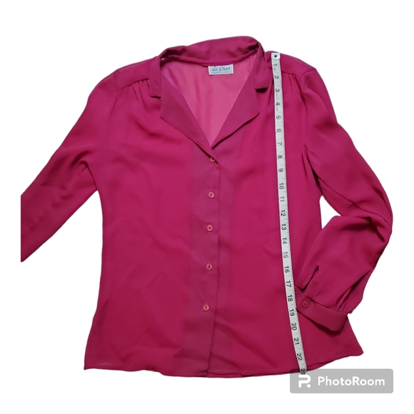 Le Chat Womens Vintage Blouse Small  Hot Pink Button Up Long Sleeves - Picture 3 of 4